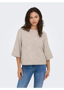 Strickpullover Only "ONLSIMONI 3/4 PULLOVER KNT NOOS", Damen, Gr. XS, beige (pumice stone detail:melange), Strick, Obermaterial: 74% Polyacryl, 24% Polyester, 2% Elasthan, meliert, regular fit h&uuml;ftlang, Rundhals, weit, Pullover Strickpullover, Materialmix, regular fit