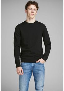 Jack & Jones Rundhalspullover JACK & JONES "JJEBASIC mit Rundhals, ideal f&uuml;r Job und Freizeit", Herren, Gr. S, schwarz, Feinstrick, Obermaterial: 100% Baumwolle, schmal h&uuml;ftlang, Rundhals, B&uuml;ndchen, Pullover Rundhalspullover, unifarben, modisch, slim fit, Baumwolle, Rundhals