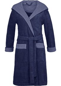 Damenbademantel Esprit "Day, ideal f&uuml;r Sauna & Spa, Hotelbademantel, Morgenmantel" Gr. XS, blau (navy blau), L:97cm, Microfaser-Webfrottier, Hausm&auml;ntel, Damenbademantel, mit Kapuze, gestreiften Akzenten & Logostickerei, kurz