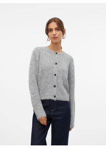 V&eacute;ro Moda Strickjacke VERO MODA "VMNOVAH LS O-NECK BUTTON CARDI GA NOOS", Damen, Gr. XS, grau (medium grau melange), Strick, Obermaterial: 70% Polyester, 21% Nylon, 8% Wolle, 1% Elasthan, unifarben, regular fit h&uuml;ftlang, Rundhals, Strickjacken Strickjacke, Topseller
