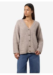 Strickjacke Noisy may "NMDOLLY L/S KNIT CARDIGAN FWD NOOS", Damen, Gr. XS, silber (silber mink), Strick, Obermaterial: 73% Polyester, 13% Nylon, 8% Wolle, 6% Elasthan, unifarben, h&uuml;ftbedeckend, V-Ausschnitt, Strickjacken Strickjacke