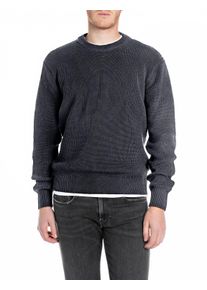 Strickpullover Replay, Herren, Gr. S, blau (night blau), Strick, Obermaterial: 100% Baumwolle, unifarben, regular fit normal, Rundhals, Rippstrickb&uuml;ndchen, Pullover Strickpullover, mit Rundhals