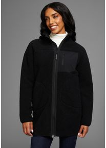 Fleecejacke Polarino, Damen, Gr. 48/50, schwarz, Fleece, Obermaterial: 100% Polyester, Fellimitat, unifarben, oversize h&uuml;ftbedeckend, eingefasste Kante, Jacken Fleecejacke, Teddy Fleece Jacke, Oversize