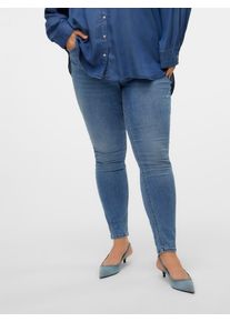 Skinny-fit-Jeans Vero Moda CURVE "VMCFLASH MR SKINNY JEANS LI347 GA CUR", Damen, Gr. 46, L&auml;nge 32, blau (medium blau denim), Denim/Jeans, Obermaterial: 89% Baumwolle, 9% Elastomultiester, 2% Elasthan, unifarben, skinny fit kn&ouml;chellang, Jeans Skinny-fit-Jeans