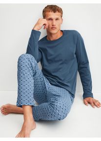 Schlafanzug Calida "Relax Streamline 2", Damen, Gr. L (52/54), atlantic blau, Interlock, Obermaterial: 100% Baumwolle, bequem lang, Rundhals, Homewear-Sets Schlafanzug, Langarm-Shirt mit eingefasstem Rundhalsausschnitt