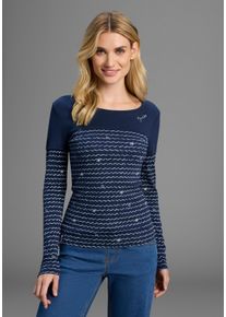 2-in-1-Langarmshirt Kangaroos, Damen, Gr. 36/38, blau (marine), Obermaterial: 100% Baumwolle, bedruckt, gemustert, kontrastfarbene Details, figurbetont, Shirts 2-in-1-Langarmshirt, Langarm, bedruckt und gemustert, f&uuml;r die Freizeit, aus Baumwolle, Topseller
