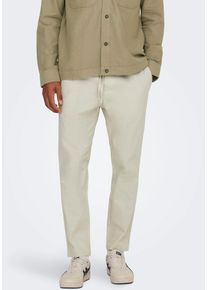 Only & Sons Stoffhose ONLY & SONS "ONSLINUS CROP 0007 COT LIN PNT NOOS", Herren, Gr. XL, N-Gr, beige (silber lining), Web, Obermaterial: 75% Baumwolle, 25% Leinen, unifarben, slim fit kn&ouml;chellang, Hosen Stoffhose, mit Leinen