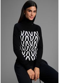 Stehkragenpullover Bruno Banani, Damen, Gr. 36/38, schwarz-wei&szlig; (schwarz, wei&szlig;), Strick, Obermaterial: 50% Viskose, 26% Polyamid, 24% Polyester, Jacquardmuster, gemustert, mehrfarbig, figurbetont h&uuml;ftbedeckend, Rippb&uuml;ndchen, Pullover Stehkragenpullover, in grafischem Strickmuster