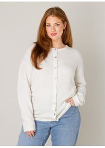 Cardigan Base Level Curvy "Yulia", Damen, Gr. 58/60, beige (ecru), Strick, Obermaterial: 43% Nylon, 26% Polyacryl, 13% Alpaka, 13% Wolle, 5% Elasthan, unifarben, normal h&uuml;ftbedeckend, Rundhals, Flachstrickb&uuml;ndchen, Strickjacken Cardigan, mit Woll-Anteil und Knopfleiste