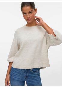 V&eacute;ro Moda Strickpullover VERO MODA "VMLEFILE 3/4 O-NECK PULLOVER NOOS", Damen, Gr. XS, pumice stone detail:melange, Strick, Obermaterial: 70% Polyacryl, 27% Nylon, 3% Elasthan, meliert, loose fit h&uuml;ftlang, Rundhals, Pullover Strickpullover