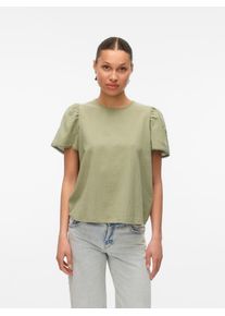 V&eacute;ro Moda Kurzarmbluse VERO MODA "VMPRETTY SS TOP WVN GA NOOS", Damen, Gr. M, gr&uuml;n (hedge gr&uuml;n), Web, Obermaterial: 100% Baumwolle, unifarben, regular fit h&uuml;ftlang, Rundhals, Blusen Kurzarmbluse