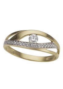 Goldring Firetti "Schmuck Geschenk Gold 333 bicolor, zweifarbig, verschlungene Optik" Gr. 18, wei&szlig; (gelbgoldfarben, wei&szlig;goldfarben, kristallwei&szlig;), Fingerringe, Damen, 18, Gelbgold 333, 2mm, Goldring, mit Zirkonia (synth.)