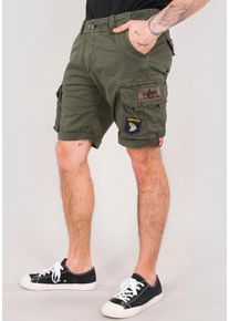 Cargoshorts Alpha Industries "Crew Short Patch", Herren, Gr. 34, N-Gr, gr&uuml;n (schwarz olive), Web, Obermaterial: 98% Baumwolle, 2% Elasthan, unifarben, slim fit kniefrei, Hosen Cargoshorts