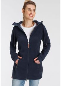 Fleecejacke Kangaroos, Damen, Gr. 52, blau (marine), Fleece, Obermaterial: 100% Polyester, kontrastfarbene Details, figurbetont Po-bedeckend, mit Daumenl&ouml;chern, Jacken Fleecejacke, figurbetonter Schnitt, mit Kapuze, mit 2-Wege-Rei&szlig;verschluss, Topseller