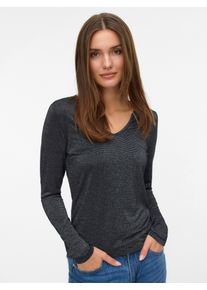 V&eacute;ro Moda Langarmshirt VERO MODA "VMLAVA GLITTER LS V-NECK TOP STRIPE NOOS", Damen, Gr. XS, schwarz (schwarz stripes:silber lurex), Jersey, Obermaterial: 82% Viskose, 8% Polyester, 5% Elasthan, 5% metallisierte Fasern, Glitzermuster, taillenbedeckt, V-Ausschnitt, Shirts Langarmshirt