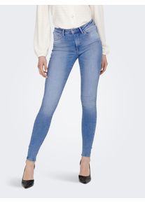 Skinny-fit-Jeans Only "ONLPOWER MID PUSH UP SK REA934", Damen, Gr. XS (34), L&auml;nge 32, blau (bright, blau), Denim/Jeans, Obermaterial: 92% Baumwolle, 6% Elastomultiester, 2% Elasthan, Abriebeffekte, Jeans Skinny-fit-Jeans