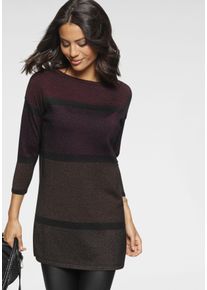 Longpullover Laura Scott, Damen, Gr. 36, rot (beere, gestreift), Feinstrick, Obermaterial: 43% Viskose, 22% Polyamid, 20% Polyester, 15% metallisierte Fasern, geringelt, gestreift, l&auml;ssig geschnitten Po-bedeckend, Rundhals, Pullover Longpullover, mit feinem Glanzeffekt und 3/4 &Auml;rmeln