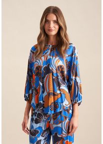 Klassische Bluse Seidensticker "Schwarze Rose", Damen, Gr. XL42, blau (hellblau), 100% Viskose, gebl&uuml;mt, oversize, Rundhals, Blusen Klassische Bluse, Tunika Floral