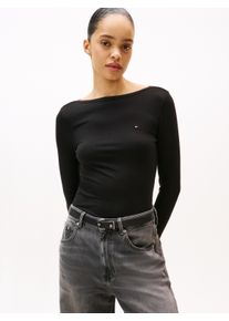 Langarmshirt Tommy Hilfiger "SLIM 5X2 RIB BOAT-NK LS mit U-Boot Ausschnitt und Rippstruktur", Damen, Gr. XXXL(46), schwarz, Single Jersey, Obermaterial: 95% Viskose, 5% Elasthan, unifarben, figurbetont normal, U-Boot-Ausschnitt, Shirts Langarmshirt, unifarben, casual, slim fit, Viskosemix, U-Boot-Ausschnitt