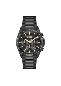 Chronograph BOSS "STRIKE CHRONO", schwarz, schwarz, gelbgoldfarben, Armbanduhren, Herren, Chronograph, Quarzuhr, Armbanduhr, Herrenuhr, Edelstahlarmband, analog, Tag