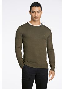 Strickpullover LINDBERGH, Herren, Gr. XL, gr&uuml;n (army mel), Strick, Obermaterial: 80% Viskose, 20% Nylon, bestickt, unifarben, slim fit h&uuml;ftbedeckend, Rundhals, B&uuml;ndchen, Pullover Strickpullover, mit Logo-Stickerei