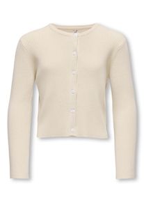 Strickjacke KIDS Only "KOGNATASCHA LS O-NECK CARD CP KNT NOOS", M&auml;dchen, Gr. 110/116, beige (birch), Strick, Obermaterial: 80% Viskose, 20% Nylon, unifarben, regular fit taillenbedeckt, Rundhals, Strickjacken Strickjacke
