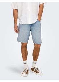 Only & Sons Shorts ONLY & SONS "ONSEDGE LB 2041 AZG DNM SHORTS", Herren, Gr. S, N-Gr, blau (light blau denim), Web, Obermaterial: 100% Baumwolle, unifarben, straight fit knielang, Hosen Shorts