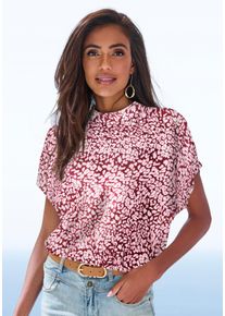 Kurzarmbluse Lascana, Damen, Gr. 42, rot (bordeaux animal), Web, Obermaterial: 100% Viskose, h&uuml;ftlang, weit, Blusen Kurzarmbluse, mit Alloverdruck, Damenbluse, sportlich elegant, Topseller