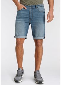 H.I.S. Jeansshorts H.I.S "DEYO", Herren, Gr. 38, N-Gr, blau (light blau), Denim/Jeans, Obermaterial: 98% Baumwolle, 2% Elasthan, normal kniefrei, Jeans Jeansshorts, gerader Schnitt, Used-Waschung, niedrige Leibh&ouml;he, Topseller