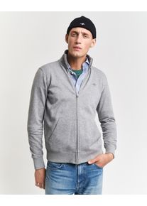 Sweatjacke Gant "REG SHIELD FULL ZIP SWEAT", Herren, Gr. M, grau (grau melange), Sweatware, Obermaterial: 87% Baumwolle, 13% Polyester, regular fit h&uuml;ftlang, hoch geschlossener Ausschnitt, elastischer Bund, Sweatjacken Sweatjacke, mit Logostickerei auf der Brust