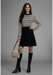 Strickkleid Laura Scott, Damen, Gr. 42, N-Gr, schwarz, creme, Strick, Obermaterial: 70% Viskose, 30% Polyamid, Jacquardmuster, gemustert, mehrfarbig, ausgestellt mini, Rundhals, Kleider Strickkleid, mit grafischem Strickmuster - NEUE KOLLEKTION