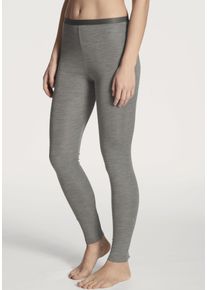 Leggings Calida "True Confidence", Damen, Gr. M (44/46), N-Gr, grau (platin mel&eacute;), Feinripp, Obermaterial: 70% Wolle, 30% Seide, unifarben, normal lang, Hosen Leggings, w&auml;rmend, elastisch, Feinripp-Qualit&auml;t, atmungsaktiv, weich