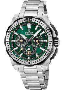 Chronograph Festina "Chrono Bike 2025", silber (silberfarben, dunkelgr&uuml;n), Armbanduhren, Herren, Chronograph, Quarzuhr, Armbanduhr, Herrenuhr, Edelstahlarmband, analog, Tag