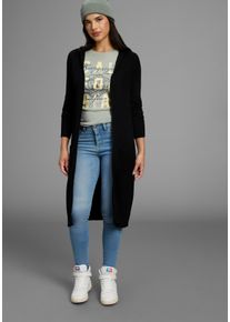 Longstrickjacke Kangaroos, Damen, Gr. 44/46, schwarz, Strick, Obermaterial: 50% Viskose, 28% Polyester, 22% Polyamid, figurumspielend lang, tiefer V-Ausschnitt, Rippb&uuml;ndchen, Strickjacken Longstrickjacke, in offener Long-Form mit Kapuze, Topseller