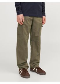 Jack & Jones Cargohose JACK & JONES JUNIOR "JPSTKANE praktisch, pflegeleicht, l&auml;ssig", Jungen, Gr. 164, N-Gr, gr&uuml;n (olive night), Web, Obermaterial: 100% Baumwolle, unifarben, relaxed fit kn&ouml;chellang, Hosen Cargohose, unifarben, modisch, relaxed fit, Web
