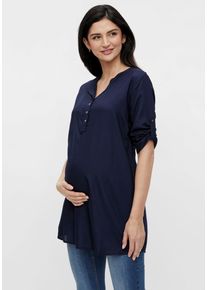 Longbluse MAMALICIOUS "MLMERCY", Damen, Gr. L, blau (navy), Web, Obermaterial: 100% Viskose (LENZING&trade; ECOVERO&trade;), unifarben, figurumspielend, Rundhals, Blusen Longbluse, aus EcoVero