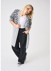 Strickjacke Only CARMAKOMA "CARJADE ANIMAL L/S CARDIGAN KNT NOOS", Damen, Gr. S, grau (light grau melange pattern:dunkelgrau mel), Strick, Obermaterial: 81% Polyacryl, 19% Polyester, gemustert, ca. Mitte Oberschenkel, V-Ausschnitt, Strickjacken Strickjacke