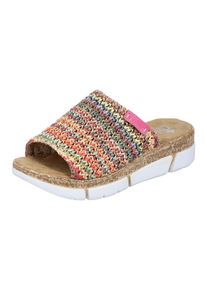 Pantolette Rieker, Damen, Gr. 39, bunt (multi), Textil, Schuhe Pantolette, Keilabsatz, Sommerschuh, Schlappen im Sommerlook