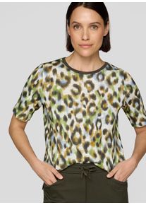 Kurzarmshirt Rabe, Damen, Gr. 38, gr&uuml;n (khaki), Web, Obermaterial: 50% Baumwolle, 50% Viskose, tailliert h&uuml;ftbedeckend, Rundhals, gerader Abschluss, Shirts Kurzarmshirt, im Leo-Look