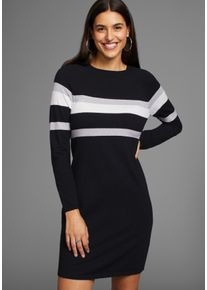 Strickkleid Laura Scott, Damen, Gr. 48, N-Gr, schwarz (schwarz, grau), Feinstrick, Obermaterial: 50% Viskose, 28% Polyester, 22% Polyamid, clean, mehrfarbig, figurbetont mini, Rundhals, Rippb&uuml;ndchen, Kleider Strickkleid, in figurnaher Form mit Zierstreifen