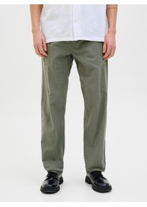 Jack & Jones Stoffhose JACK & JONES "JPSTKANE SUMMER JOGGER SN", Herren, Gr. L, N-Gr, gr&uuml;n (agave gr&uuml;n detail:solid), Web, Obermaterial: 74% Baumwolle, 26% Leinen, unifarben, relaxed fit kn&ouml;chellang, Hosen Stoffhose, mit B&uuml;ndchen