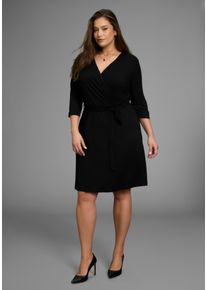 Jerseykleid LAURA SCOTT CURVE, Damen, Gr. 50, N-Gr, schwarz, Jersey, Obermaterial: 94% Viskose, 6% Elasthan, unifarben, Basic, bequem wadenlang, V-Ausschnitt, Kleider Jerseykleid, mit femininer Wickeloptik und tiefem V-Ausschnitt - GROSSE GR&Ouml;SSE