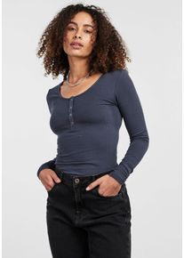Langarmshirt Pieces "PCKITTE LS TOP NOOS BC", Damen, Gr. S, blau (ombre blau), Single Jersey, Obermaterial: 95% Baumwolle, 5% Elasthan, unifarben, slim fit normal, Rundhals, Shirts Langarmshirt, Baumwollmischung, slim fit