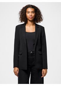 Longblazer Pieces "PCBOZZY LS DETAIL BLAZER NOOS BC", Damen, Gr. L, schwarz (schwarz detail:leo print), Web, Obermaterial: 88% Polyester, 12% Elasthan, unifarben mit Farbeinsatz, regular fit, Blazer Longblazer, mit Leo Futter