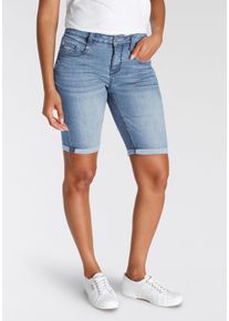 H.I.S. Jeansshorts H.I.S "duffyHS", Damen, Gr. 28, L&auml;nge 32, blau (lt bl used), Denim/Jeans, Obermaterial: 73% Baumwolle, 25% Polyester, 2% Elasthan, schmal kurz, Jeans Jeansshorts, schmale Beinform, krempelbare Beinabschl&uuml;sse, normale Leibh&ouml;he