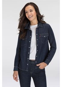 Levi's Jeansbluse LEVI'S "ESSENTIAL WESTERN", Damen, Gr. M (38), today's news, Denim/Jeans, Obermaterial: 91% Baumwolle, 9% Leinen, Basic, figurbetont h&uuml;ftbedeckend, eckige 1-Knopf-Manschette mit Schlitz, Blusen Jeansbluse, mit Brusttaschen mit Druckkn&ouml;pfen