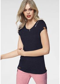 Kurzarmshirt Ragwear "MINT STRIPES O", Damen, Gr. XXL, blau (navy), Single Jersey, Obermaterial: 97% Baumwolle, 3% Polyester, bedruckt, geringelt, gestreift, kontrastfarbene Details, mehrfarbig, Basic normal, Rundhals, Shirts Kurzarmshirt, im Streifen-Ringel-Design, Topseller
