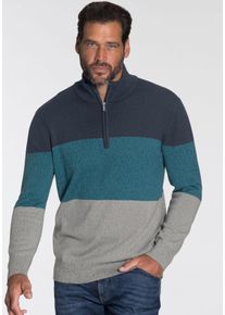 MAN'S WORLD Troyer MAN'S WORLD "Bis Gr&ouml;&szlig;e 5 XL", Herren, Gr. 5XL (72/74), blau (blau petrol), Strick, Obermaterial: 50% Baumwolle, 50% Polyacryl, normal, amerikanischer Ausschnitt, Rippstrickb&uuml;ndchen, Pullover Troyer, mit Blockstreifen