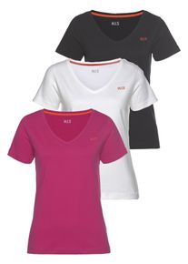H.I.S. T-Shirt H.I.S "Essential-Basics", Damen, Gr. 52/54, pink (schwarz, pink, wei&szlig;), Obermaterial: 100% Baumwolle, bestickt, Basic, figurumspielend h&uuml;ftlang, V-Ausschnitt, Shirts T-Shirt, h&uuml;ftlange Passform, figurumspielender Schnitt, aus 100% Baumwolle