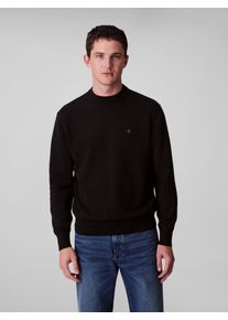 Strickpullover Calvin Klein Jeans "LS EZ COTTON CREWNK SWEATER 12GG", Herren, Gr. L, schwarz, Strick, Obermaterial: 100% Baumwolle, unifarben, l&auml;ssig geschnitten normal, Rundhals, angeschnitten Rippb&uuml;ndchen, Pullover Strickpullover, Mit Rundhalsausschnitt